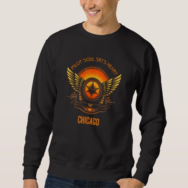 Sudadera Pilot s Soul Sky s Heart Chicago Skyline Design (Anverso)