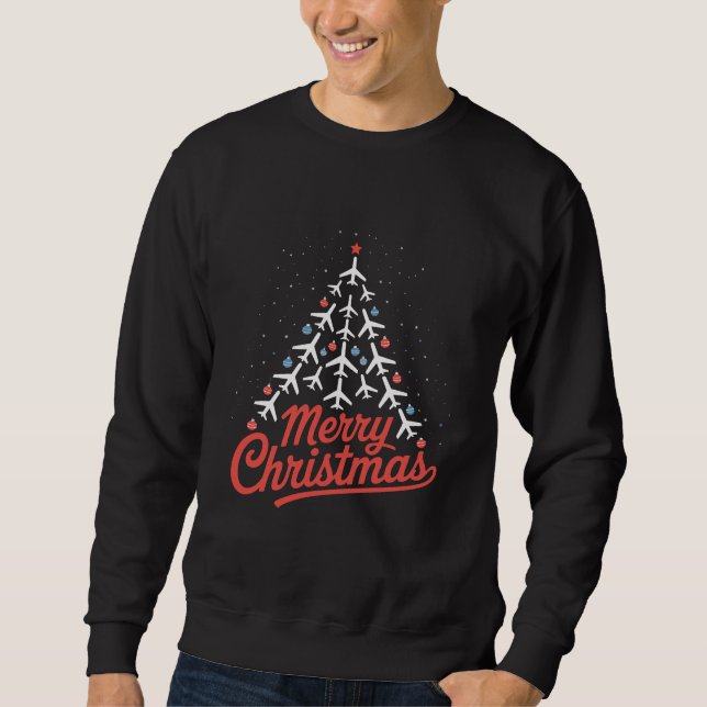 Sudadera Piloto de árbol de Navidad en avión (Anverso)