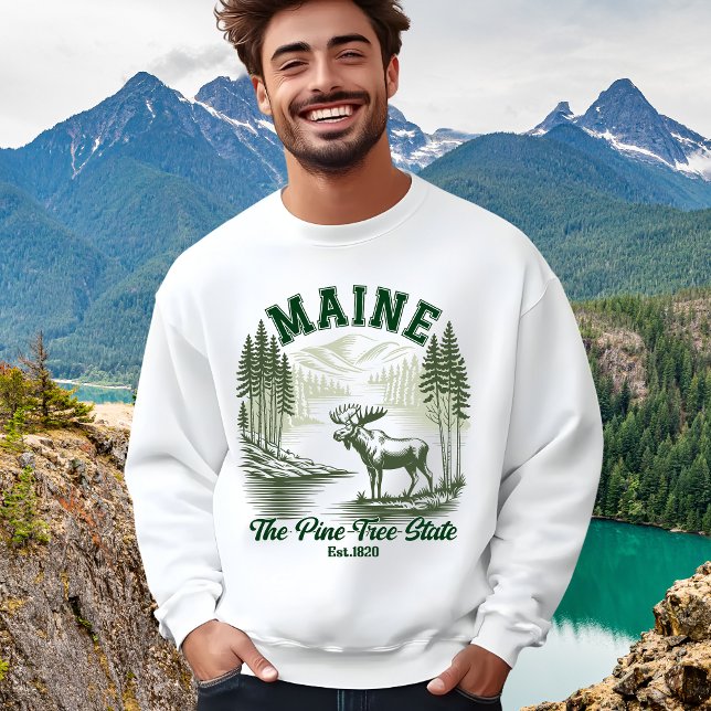 Sudadera Pine Tree State Moose and River Artwork (Subido por el creador)