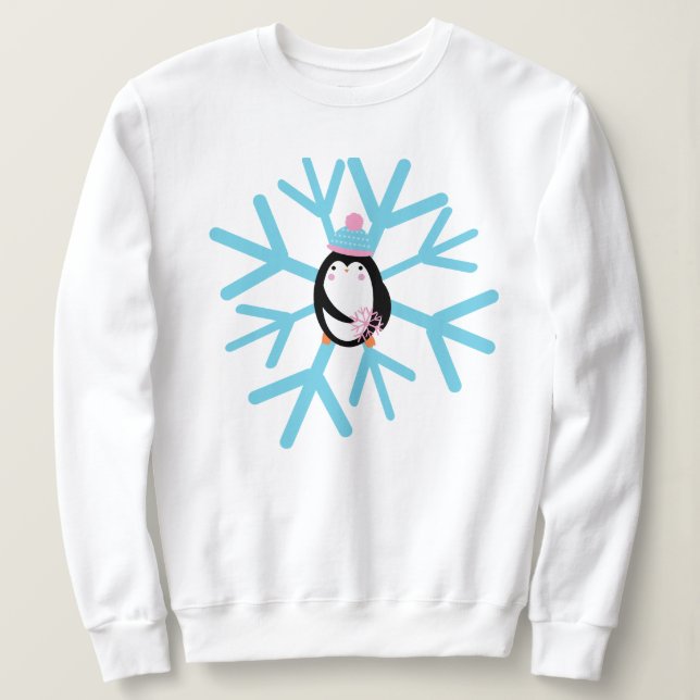 Sudadera Pingüino Adorable Copo de Nieve Navidad Invierno (Anverso del diseño)