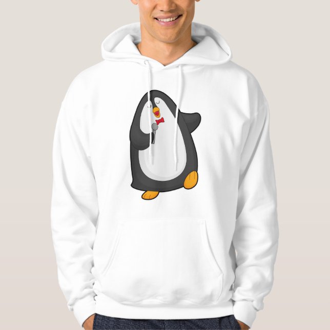 Sudadera Pingüino cantando con micrófono y corbata (Anverso)