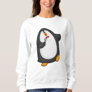 Sudadera Pingüino cantando con micrófono y corbata