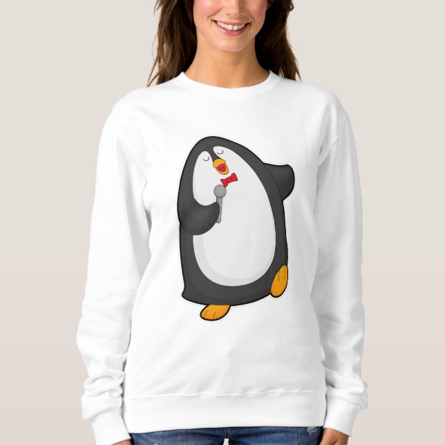 Sudadera Pingüino cantando con micrófono y corbata (Anverso)