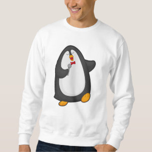 Sudadera Pingüino cantando con micrófono y corbata