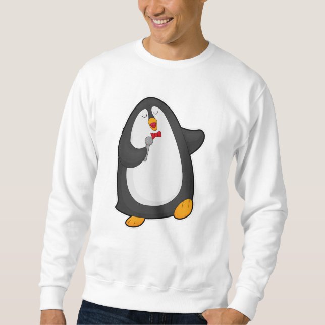 Sudadera Pingüino cantando con micrófono y corbata (Anverso)