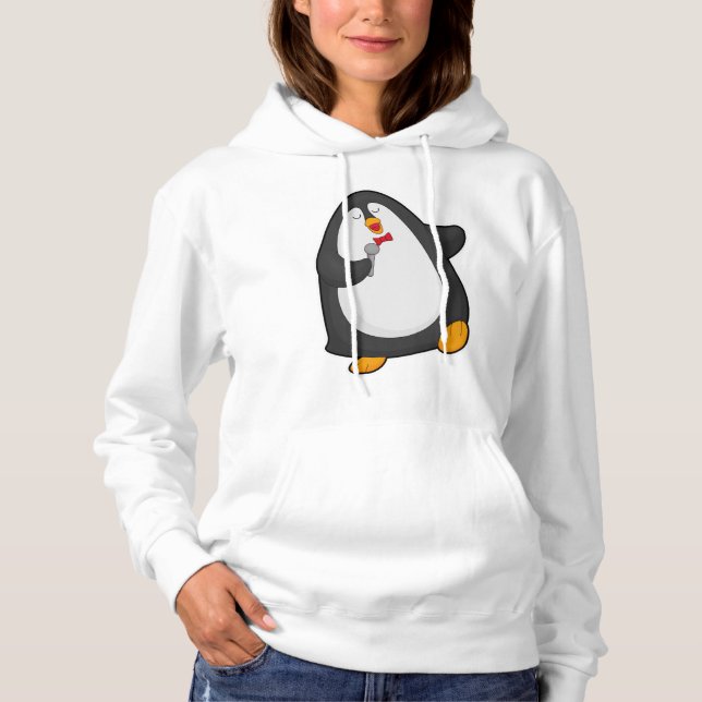 Sudadera Pingüino cantando con micrófono y corbata (Anverso)