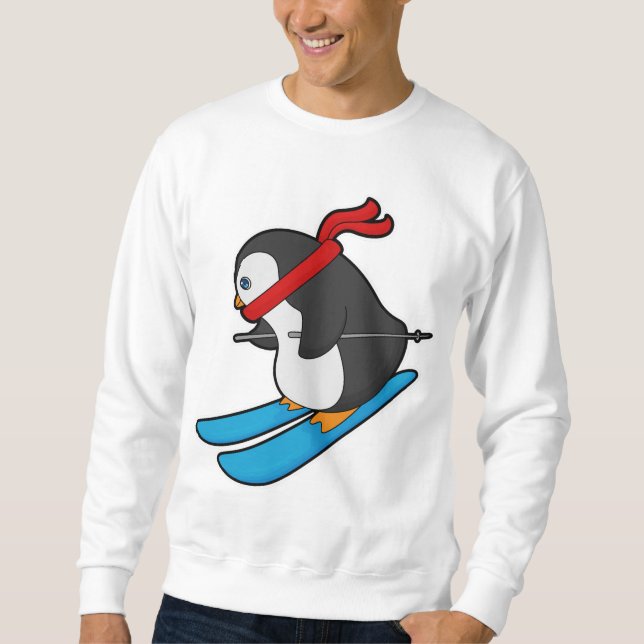 Sudadera Pingüino como esquiador con esquí (Anverso)