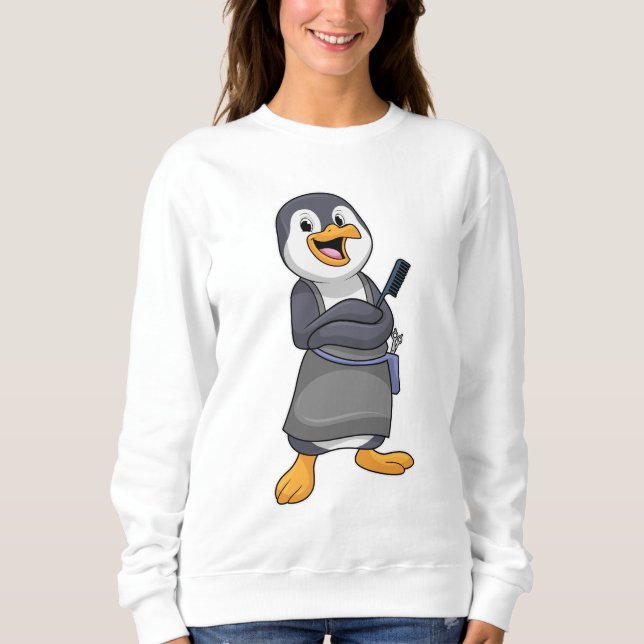 Sudadera Pingüino como estilista del pelo con comb (Anverso)