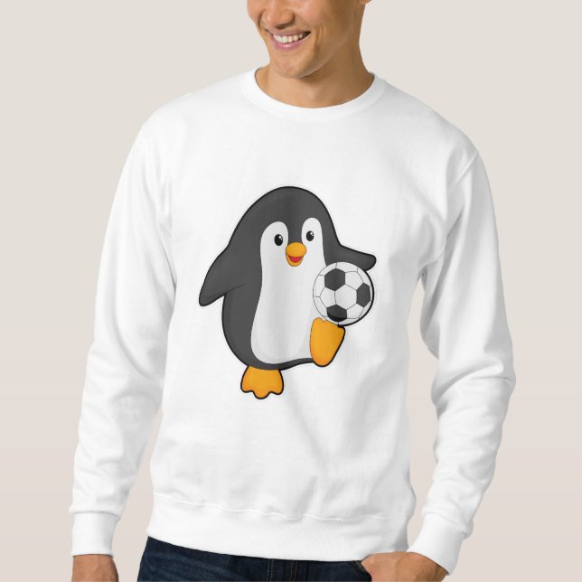 Sudadera Pingüino como jugador de fútbol con pelota de fútb (Anverso)
