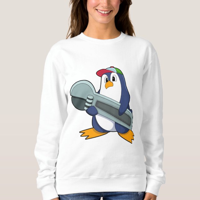 Sudadera Pingüino como Mecáhaico con Herramienta (Anverso)
