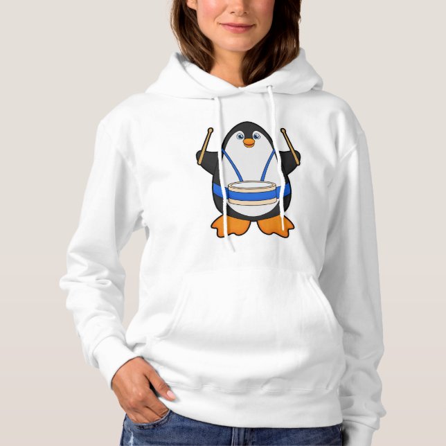Sudadera Pingüino como músico con tambor (Anverso)
