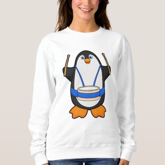 Sudadera Pingüino como músico con tambor (Anverso)