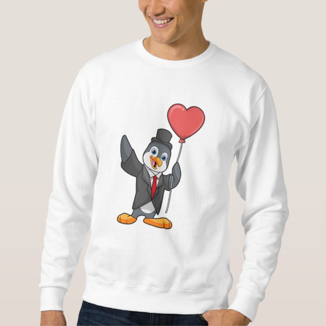 Sudadera Pingüino como novio con globo en forma de corazón (Anverso)