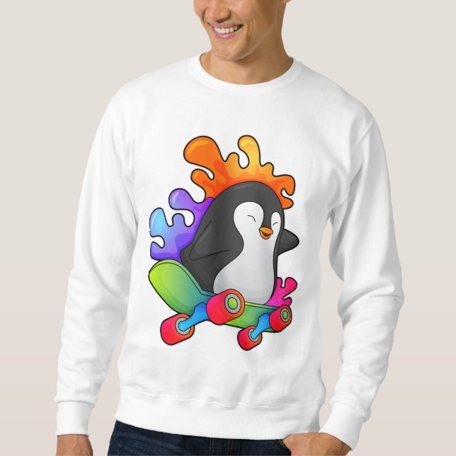 Sudadera Pingüino como patinador con patineta (Anverso)