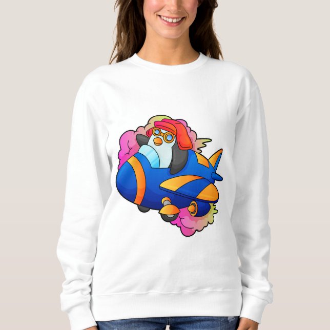 Sudadera Pingüino como piloto con avión (Anverso)