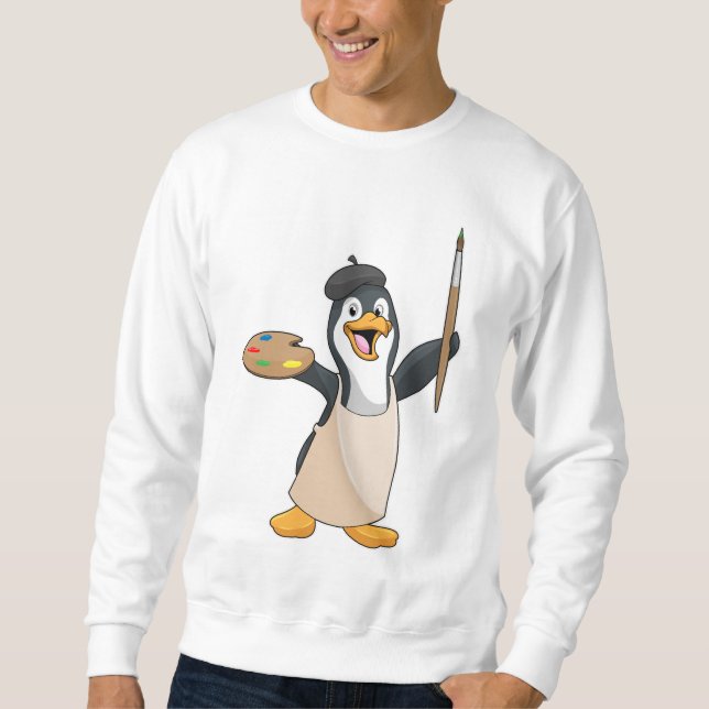 Sudadera Pingüino como pintador con pincel de pintura y col (Anverso)