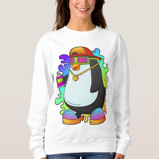 Sudadera Pingüino como pintor con rociado (Anverso)