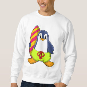 Sudadera Pingüino como surfista con tabla de surf