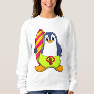 Sudadera Pingüino como surfista con tabla de surf