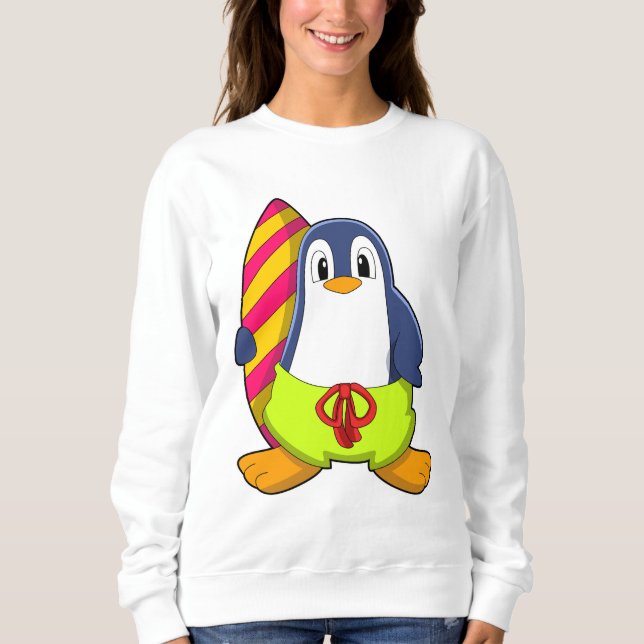Sudadera Pingüino como surfista con tabla de surf (Anverso)