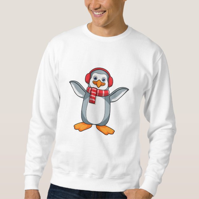 Sudadera Pingüino con Bufanda y Auriculares (Anverso)