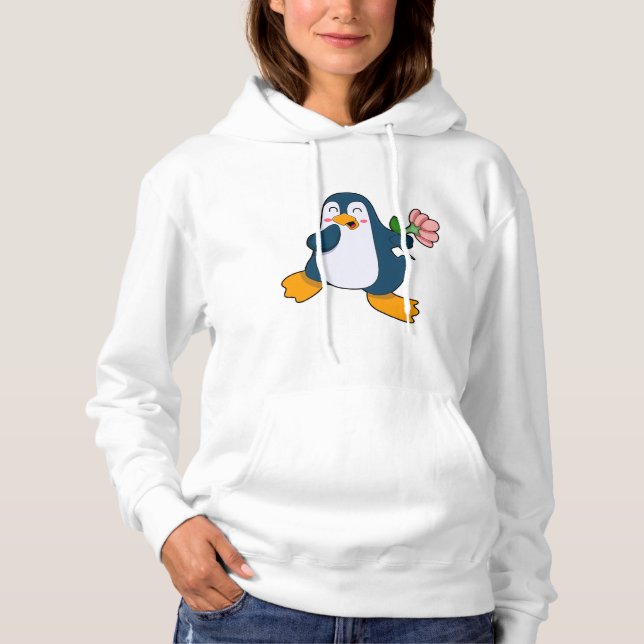 Sudadera Pingüino con flor rosa (Anverso)