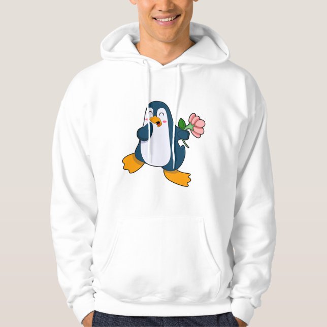 Sudadera Pingüino con flor rosa (Anverso)