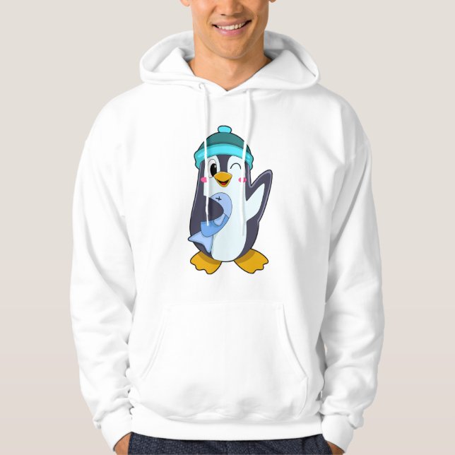 Sudadera Pingüino con Pescado y Sombrero (Anverso)