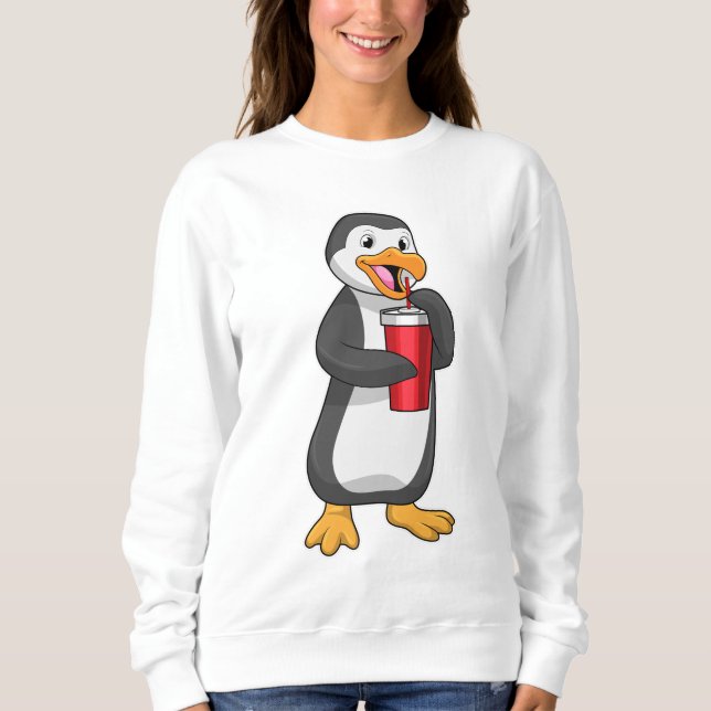Sudadera Pingüino con taza de bebida con paja (Anverso)