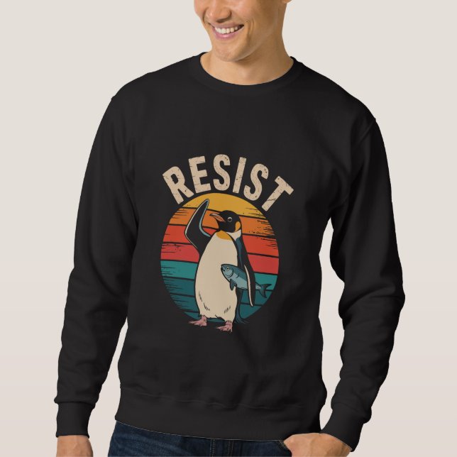 Sudadera Pingüino Divertido Resiste Protesta Contra Arancel (Anverso)