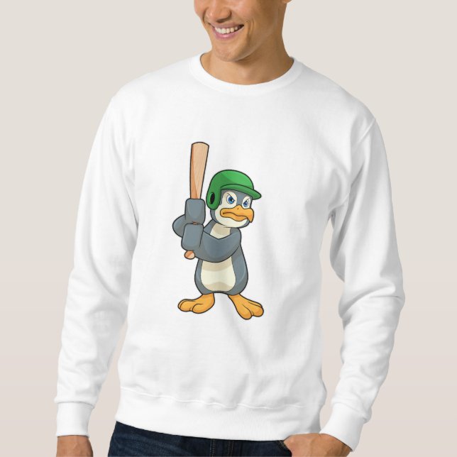 Sudadera Pingüino en béisbol con bate de béisbol y casco (Anverso)
