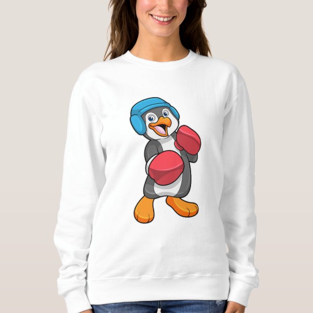 Sudadera Pingüino en Boxeo con guantes de boxeo y casco (Anverso)