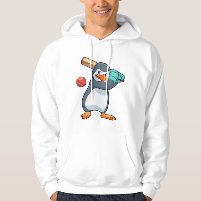 Sudadera Pingüino en el críquet con bate de críquet (Anverso)