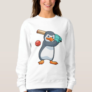 Sudadera Pingüino en el críquet con bate de críquet