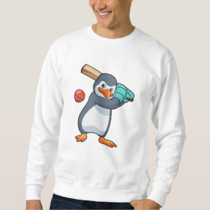 Sudadera Pingüino en el críquet con bate de críquet