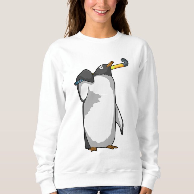 Sudadera Pingüino en hockey con bastón de hockey (Anverso)