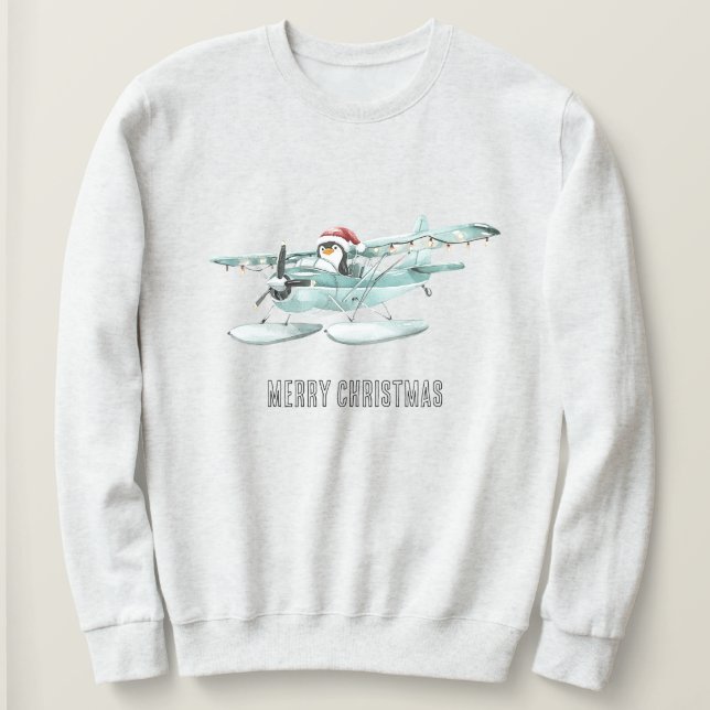 Sudadera Pingüino en Navidades de aviones (Anverso del diseño)