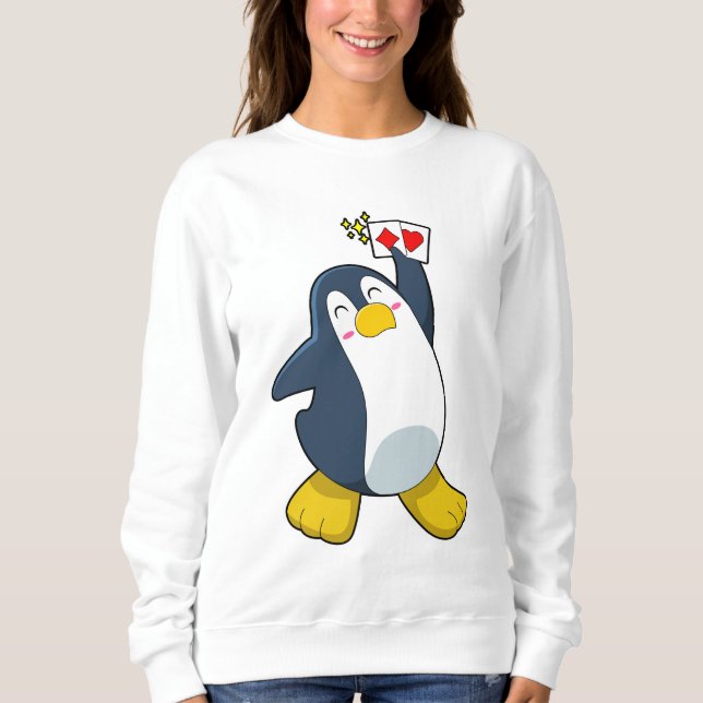 Sudadera Pingüino en Poker con tarjetas de póker (Anverso)