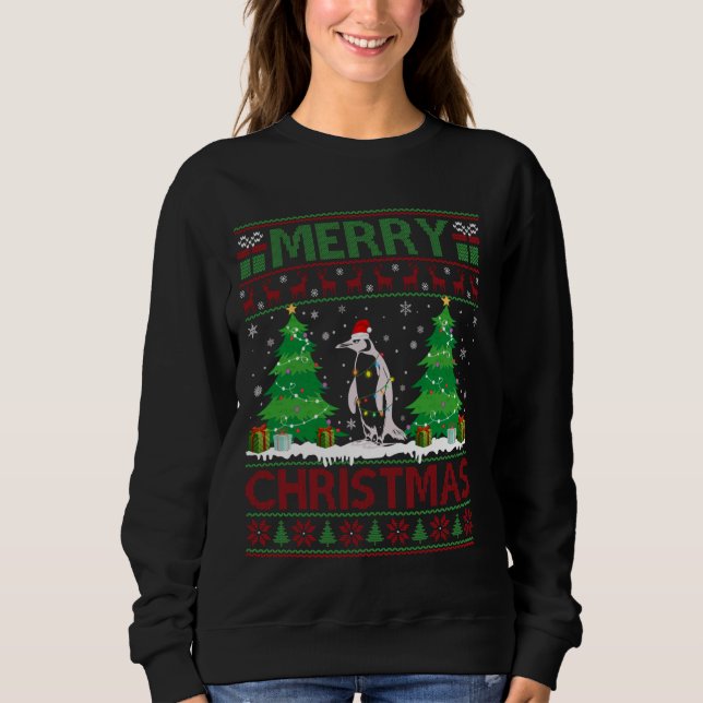 Sudadera Pingüino fea dulce árbol de Navidad iluminando (Anverso)