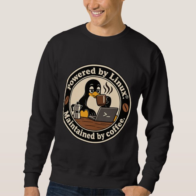 Sudadera Pingüino Linux Tux y café (Anverso)
