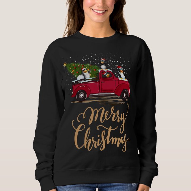 Sudadera Pingüino Manejando Árbol de Navidad Camión Rojo Pi (Anverso)