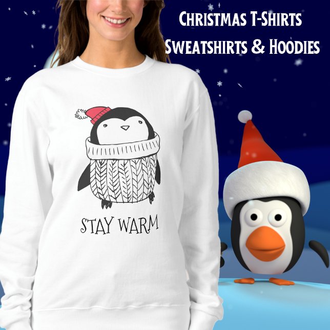 Sudadera Pingüino, Navidades, lindo, damas (Penguin, Christmas, Cute, Ladies Sweatshirt)