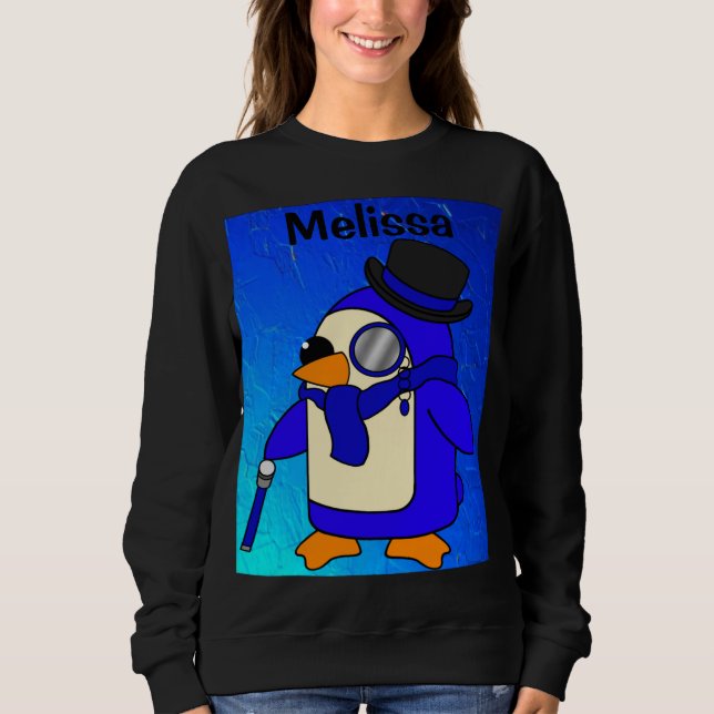 Sudadera Pingüino personalizado lindo azul oscuro (Anverso)