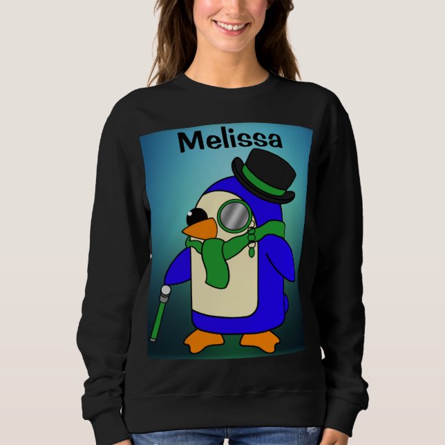 Sudadera Pingüino personalizado lindo verde claro (Anverso)
