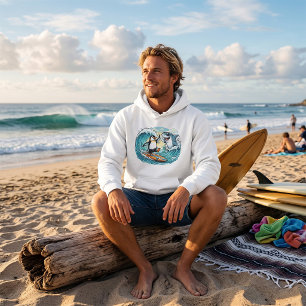 Sudadera Pingüino Surfista y Tiburón Dando un Alto Cinco