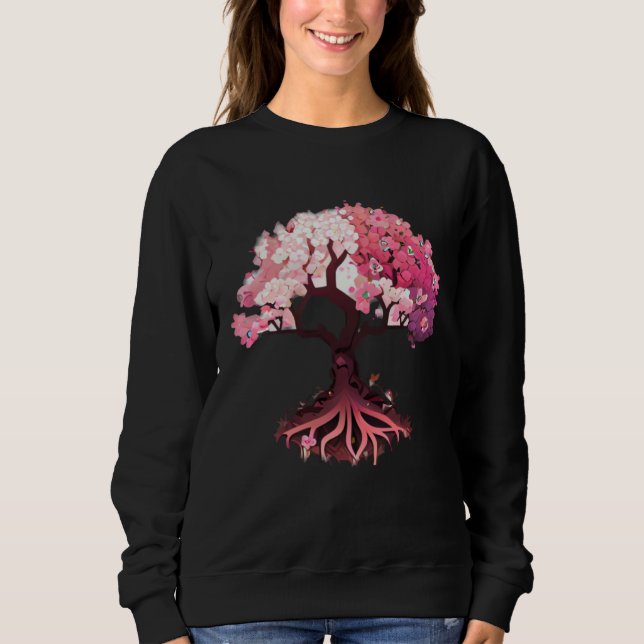 Sudadera pink and white flowers cherry blossom tree of life (Anverso)