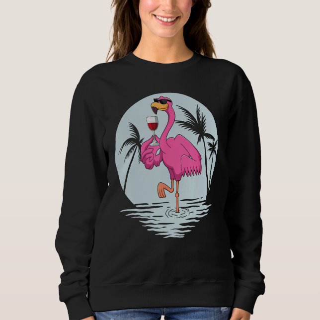 Sudadera Pink Flamingo Bird With Glass Of Wine Summer Vacat (Anverso)