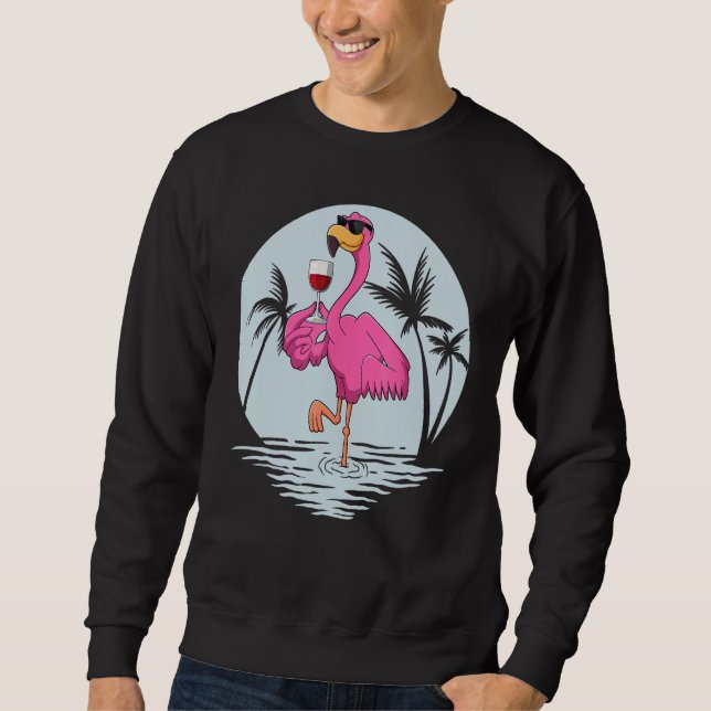 Sudadera Pink Flamingo Bird With Glass Of Wine Summer Vacat (Anverso)