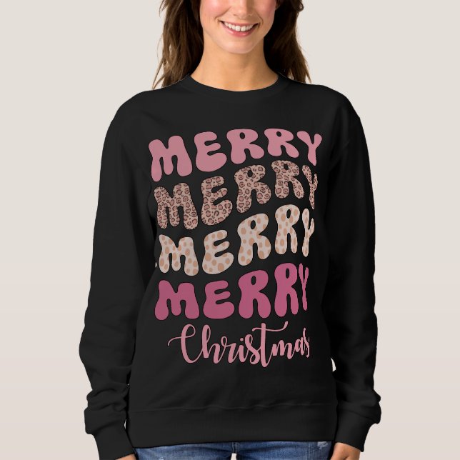 Sudadera Pink Groovy Leopard Merry Merry Feliz Navidad (Anverso)