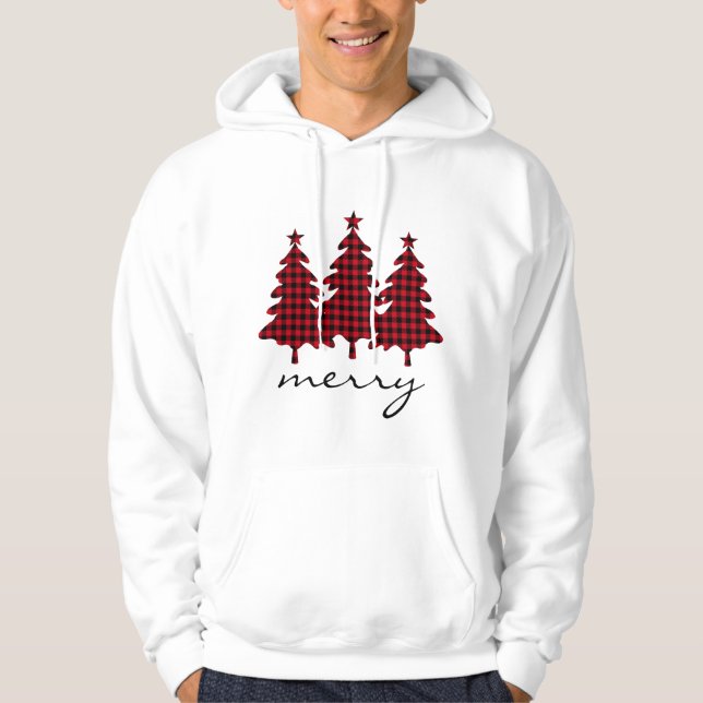 Sudadera Pinos de cuadros de búfalo rojos (Anverso)